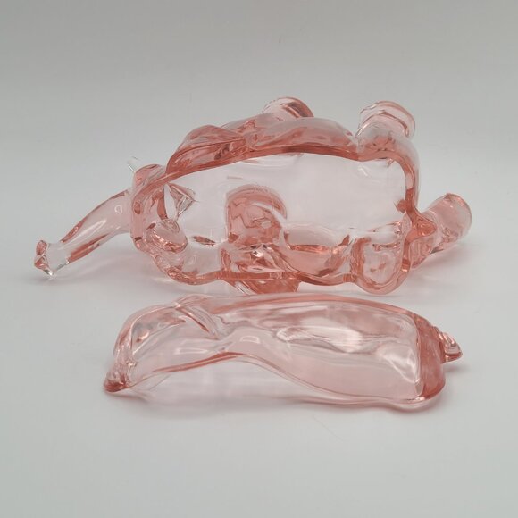 Vintage Co-Operative Flint Glass Pink Elephant Candy Trinket Dish Smooth Back - Picture 8 of 14